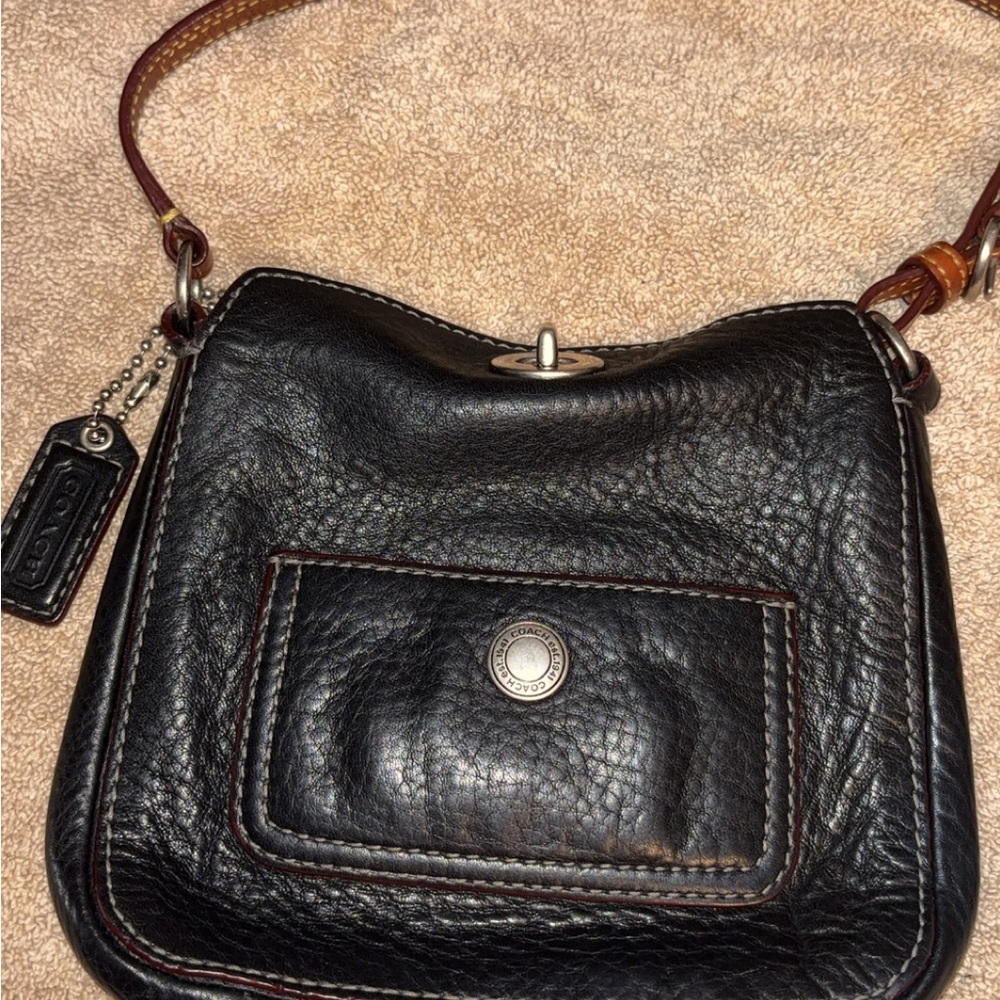 Vintage Coach Mini Black Leather Shoulder Bag